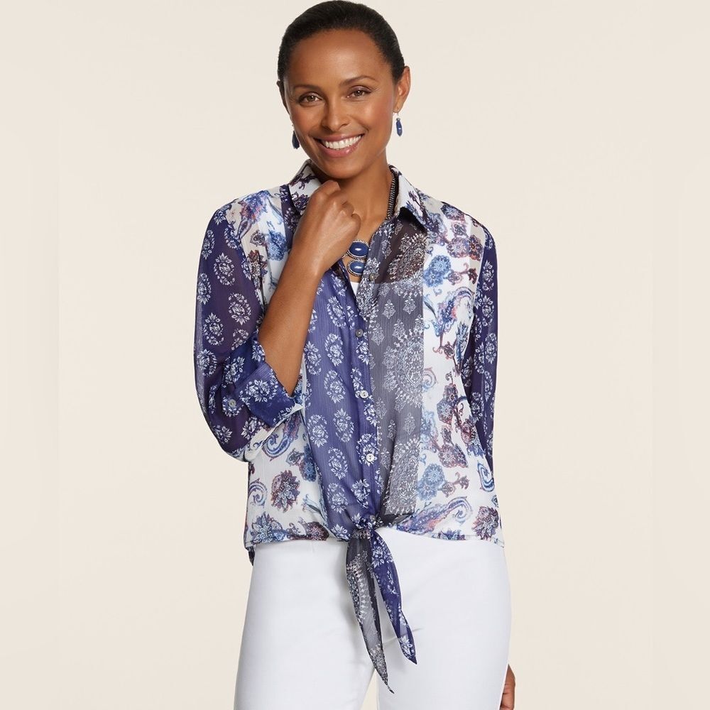 Chico’s Paisley Sheer Sloane Top Sz 3 (US Women’s Large / 16) EUC
